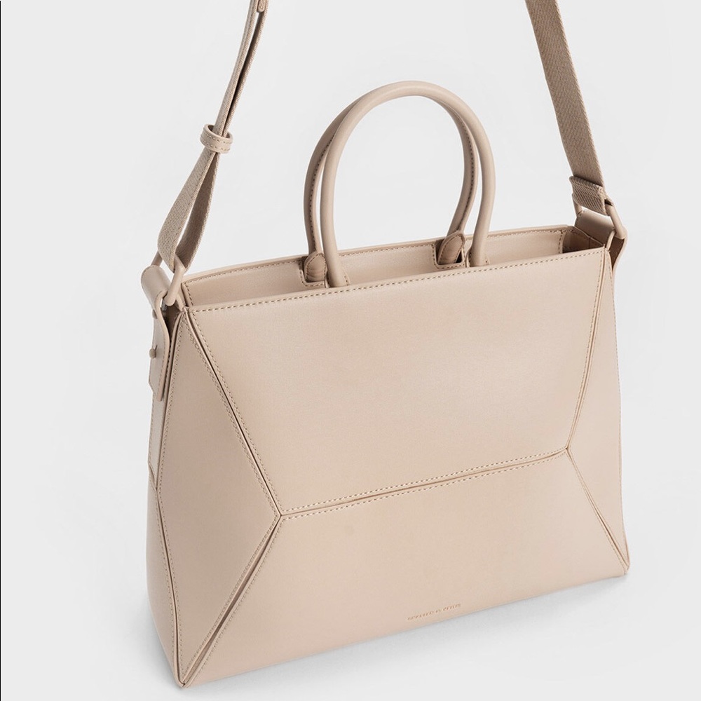 Charles & Keith Beige Geometric Tote Bag - Nasrin